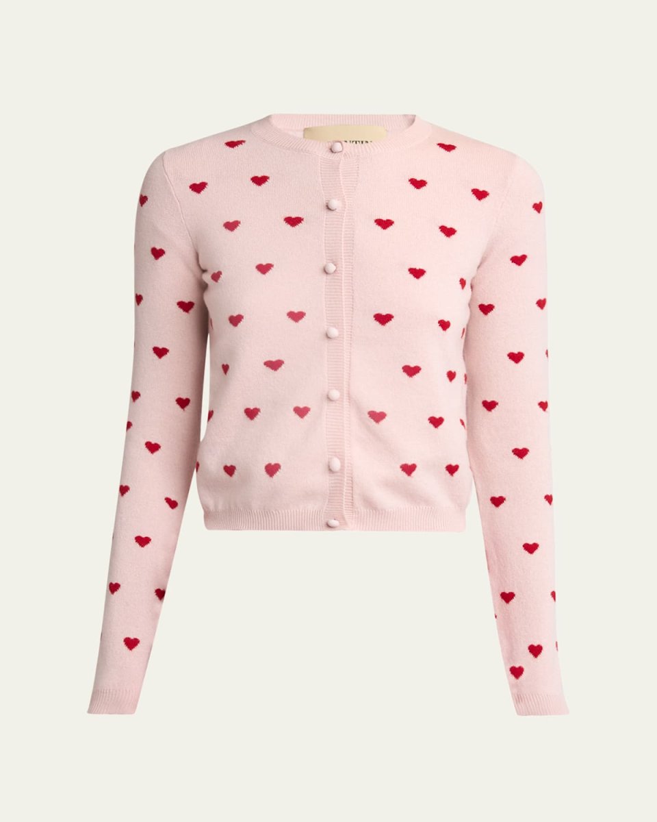 Jacquard Hearts Wool-Cashmere Cardigan